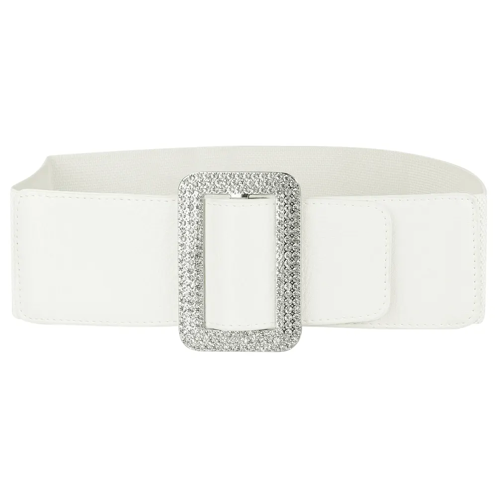 Allegra K- Thick Waist Elastic Rhinestone Buckle Wide Belt