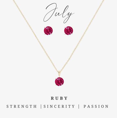 Goldtone July Ruby Birthstone CZ Earring & Necklace Set