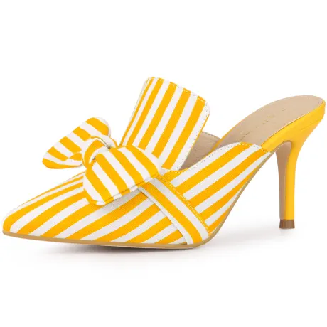 Allegra K - Slip-on Stripe Bow Stiletto Heel Slide Mule