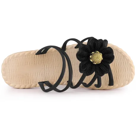 Allegra K - Gold Sunflower Decor Espadrille Flat Sandals