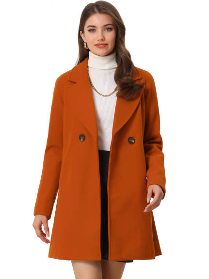 Allegra K- Double Breasted Lapel Raglan Sleeve Mid Length Overcoat