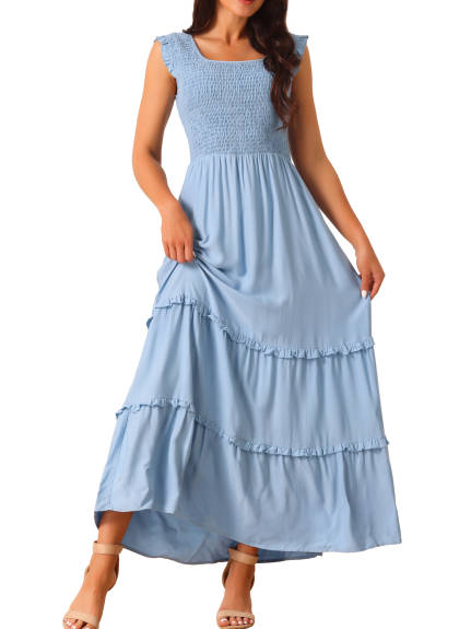 Allegra K - Sleeveless Scoop Neck Tiered Maxi Dress