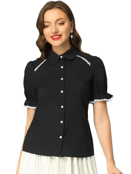 Allegra K- Peter Pan Collar Button Down Shirt