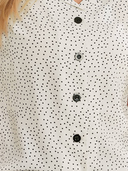 Allegra K - Polka Dots Short Sleeve Button Up Blouse