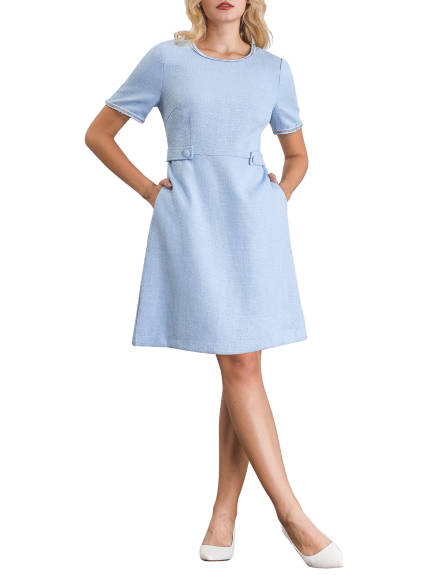 Hobemty - A-Line Short Sleeve Work Tweed Dress