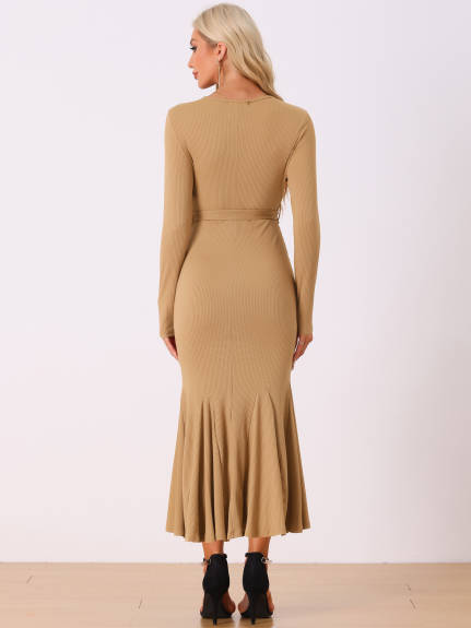 Allegra K - Bodycon Maxi Fishtail Knit Dress