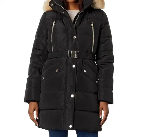 MICHAEL KORS Manteau bouffant 3/4 en fausse fourrure avec ceinture