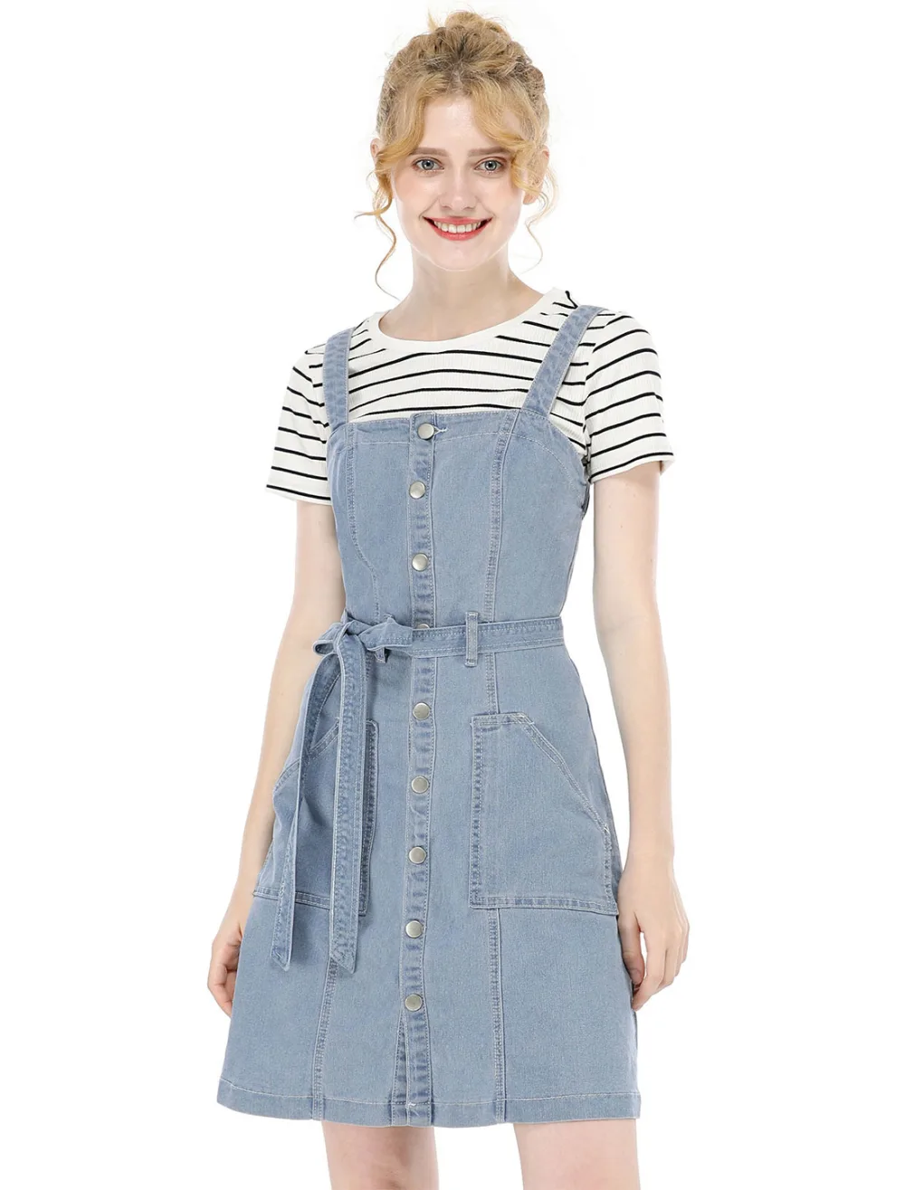 Allegra K- Adjustable Strap A-Line Denim Dress