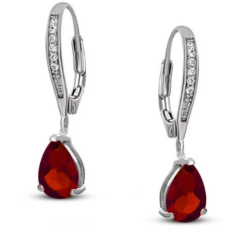 Genevive Sterling Silver White Gold Plating with Colored Cubic Zirconia Teardrop Earrings