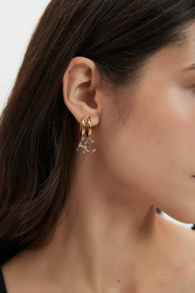 Classicharms-Boucles d'oreilles en argent pavé avec breloques initiales et pendantes