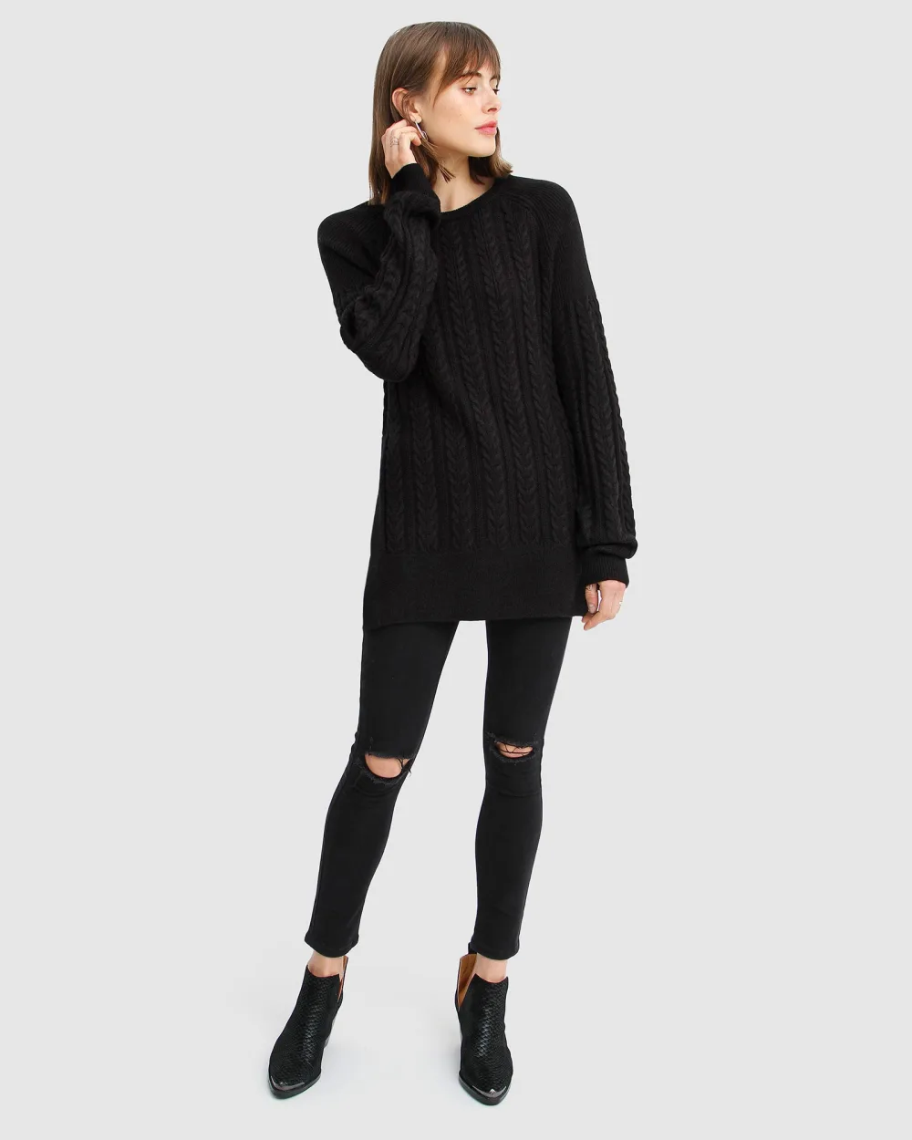 Belle & Bloom - At Last Cable Knit Jumper with Slit