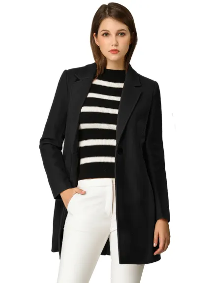 Allegra K- Classic Notched Lapel Long Overcoat