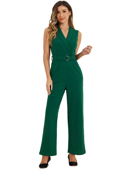 Allegra K - Elegant Sleeveless Belted Jumpsuit