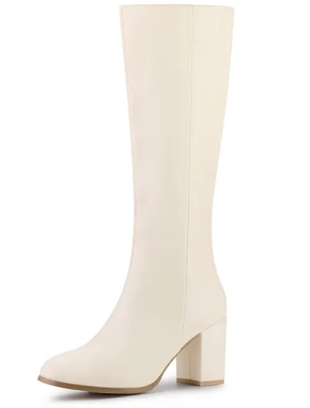 Allegra K - Round Toe Block Heels Knee High Boots