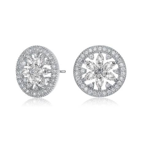 Boucles d'oreilles en argent sterling avec marquise transparente plaquée or blanc avec couronne ronde en zircone cubique