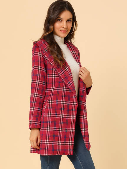 Allegra K- Plaid Shawl Collar Belted Wrap Coat