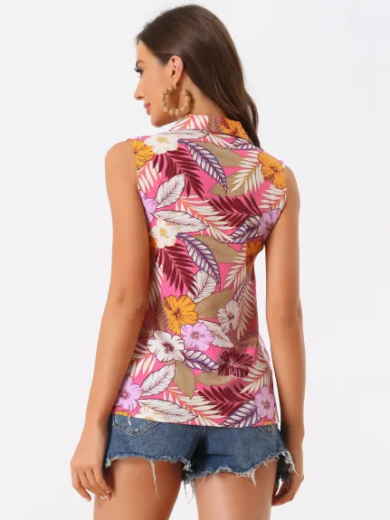 Allegra K- Hawaiian Button Down Floral Top