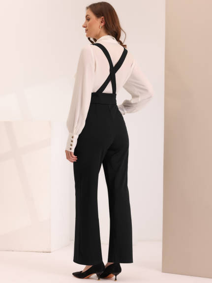 Allegra K - Adjustable Suspenders Wide Leg Pants