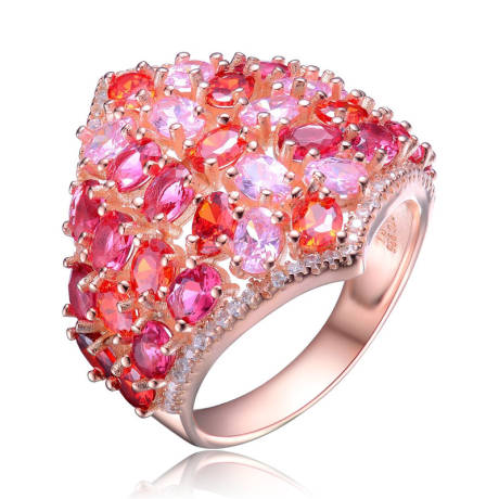 Genevive Sterling Silver 18k Rose Gold Plated with Red Cubic Zirconia Accent Ring