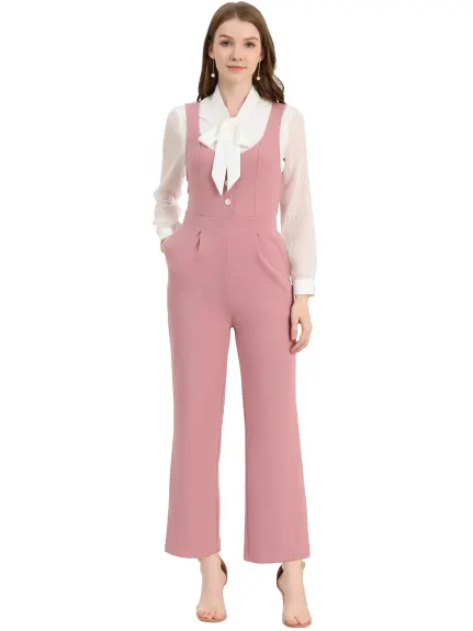 Allegra K - High Waist Wide Leg Pants Work Jumpsuit