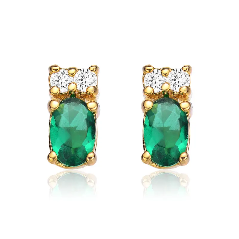 Genevive Sterling Silver 14k Gold Plated with Colored Cubic Zirconia Stud Earrings