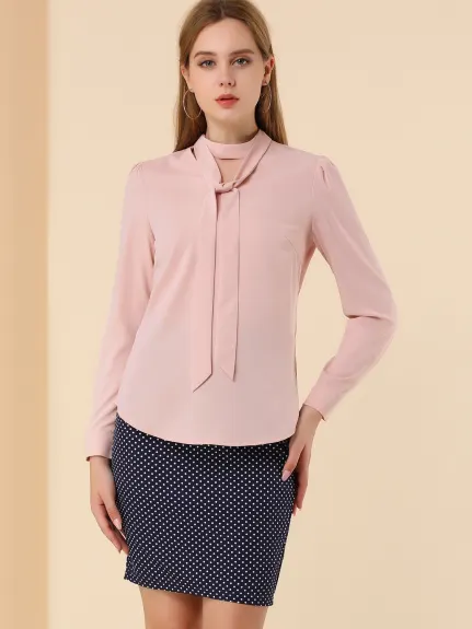 Allegra K- Blouse à manches longues bouffantes et col ras du cou avec nœud papillon