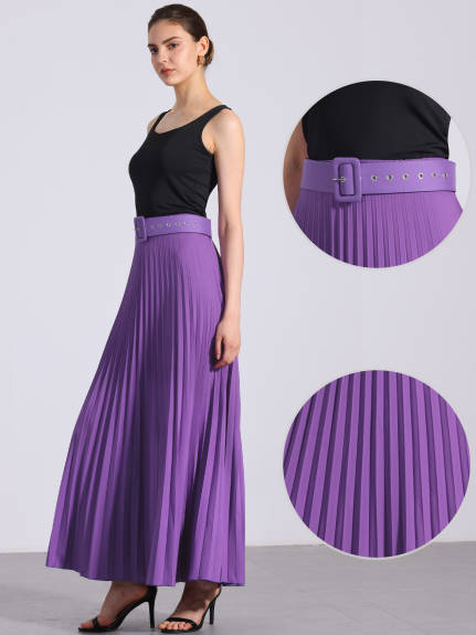 Allegra K - Elastic High Waist Maxi Pleated Skirt