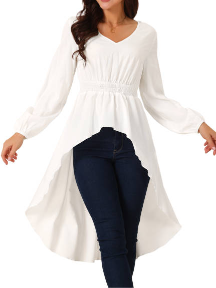 Allegra K - High Low  Irregular Hem Long Sleeve Blouse