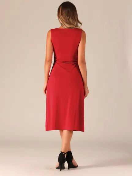 Allegra K- Ruched Crew Neck Sleeveless Midi Dress