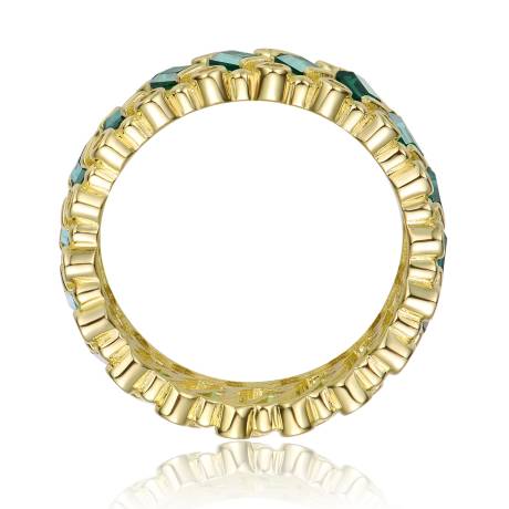 Genevive Sterling Silver 14k Yellow Gold Plated with Emerald & Baguette Eternity Band Ring