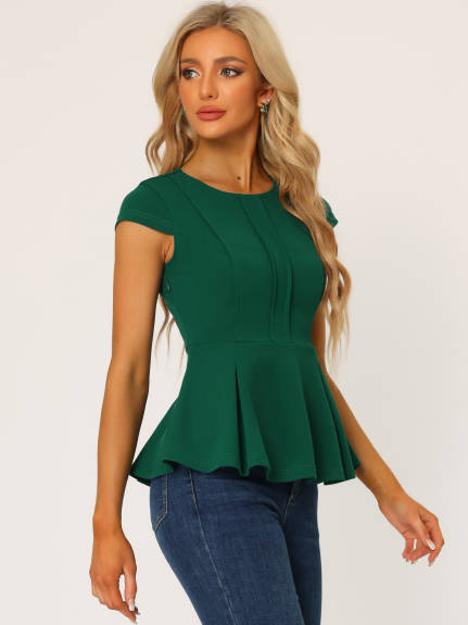 Allegra K - Round Neck Workwear Peplum Top