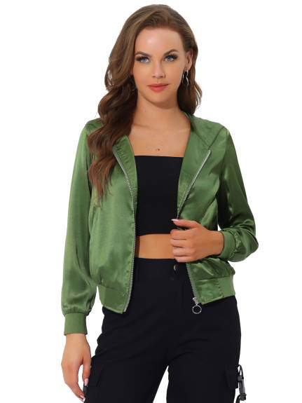 Allegra K- Casual Zipper Front Lightweight Bomber Jacket