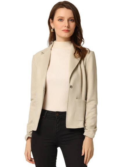 Allegra K- Long Sleeve Open Front Drawstring Faux Suede Blazer