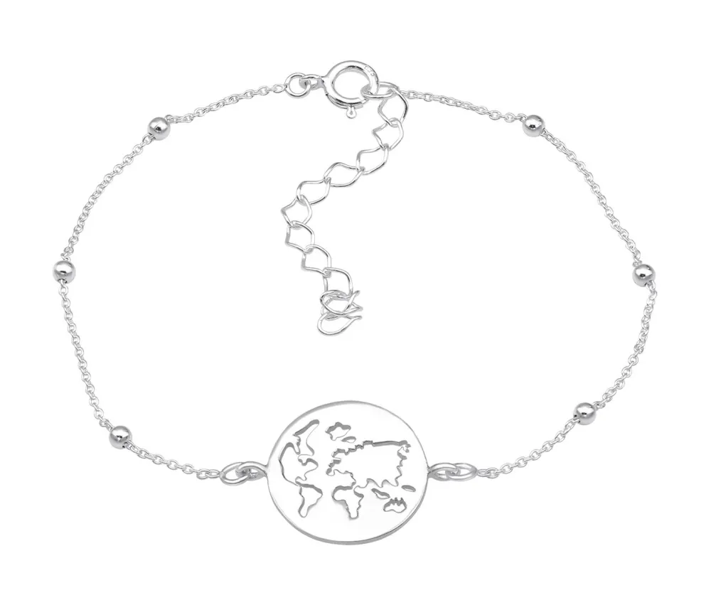 Sterling Silver Ball Chain Anklet with Globe Charm - Ag Sterling