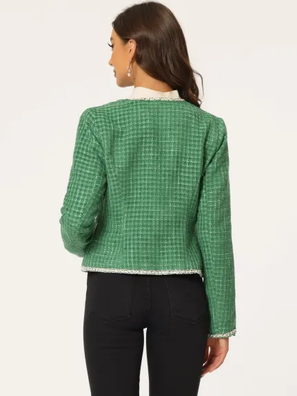 Allegra K- Plaid Tweed Open Front Short Blazer