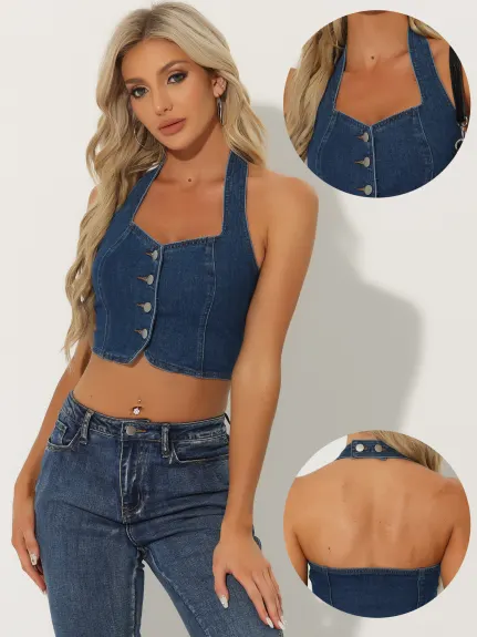 Allegra K- Denim avant Halter arrière réservoir