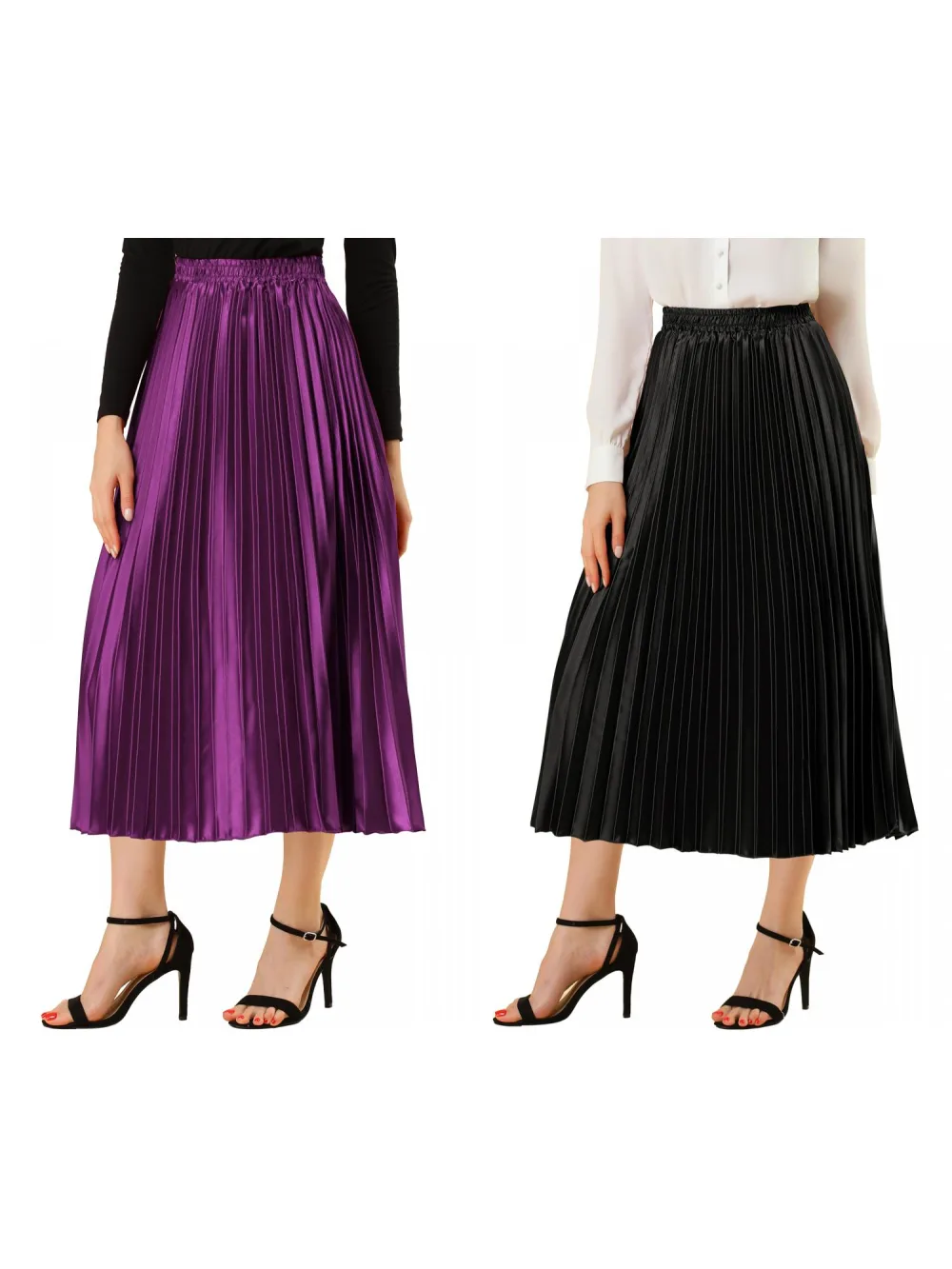 Allegra K - Elastic Waist Accordion Pleated Midi Skirt