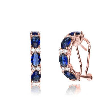 Genevive Sterling Silver with Colored Cubic Zirconia Half Hoop Earrings