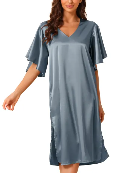 cheibear - Flare Bell Sleeve Satin Nightgown