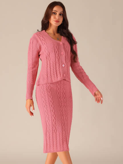 Seta T - V Neck Sweater Midi Skirt Suit Two Piece