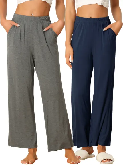 cheibear - Wide-Leg Sleep Pants 2-Pack, Deep Blue