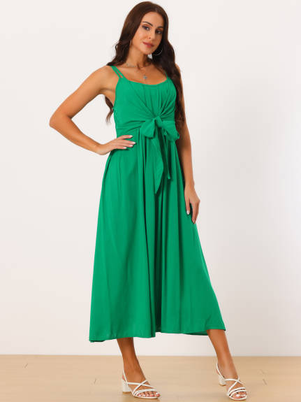 Allegra K- Sleeveless Tie Front Flowy Midi Sundress