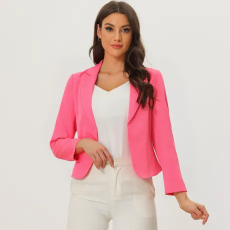 Allegra K- Open Front Casual Crop Suit Blazer Jacket