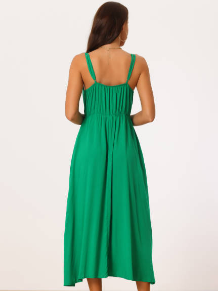 Allegra K- Sleeveless Tie Front Flowy Midi Sundress