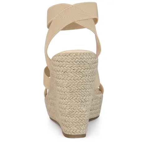 Allegra K - Elastic Strap Espadrille Wedges Sandals