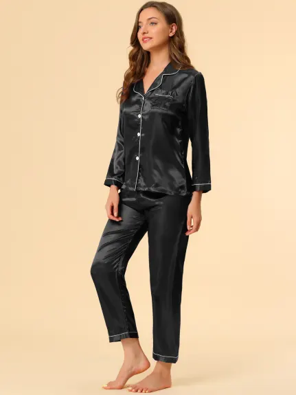 Allegra K - Ensembles de pyjama de détente boutonnés en satin