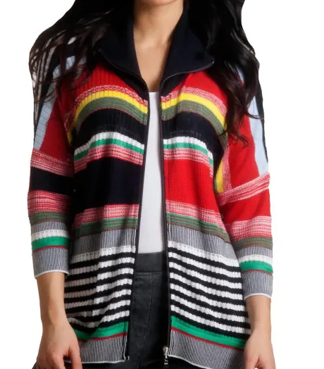 ANGEL - Multi Striped 3/4 Sleeve Cardigan