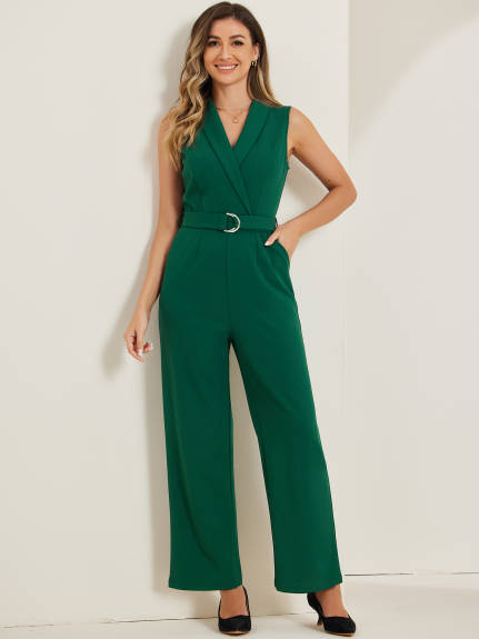 Allegra K - Elegant Sleeveless Belted Jumpsuit