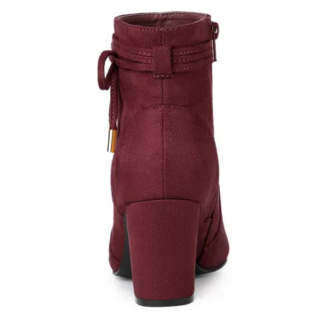 Allegra K - Pointed Toe Chunky Heel Zipper Ankle Boots