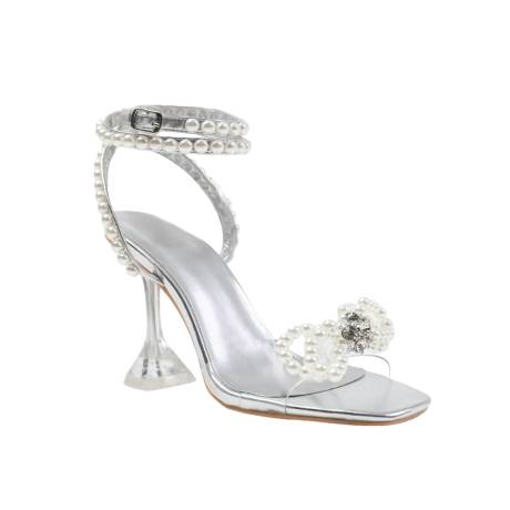 Where's That From - Womens/Ladies Topaz Faux Pearl Metallic High Heels